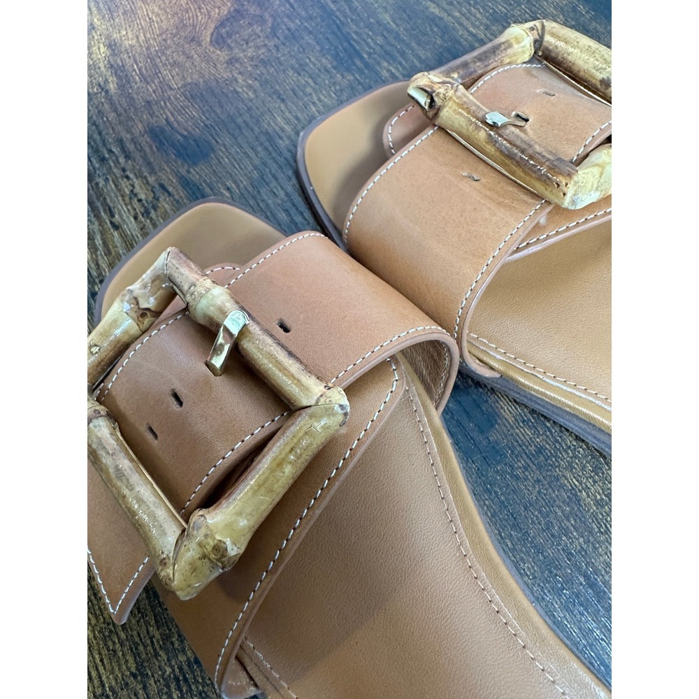 J McLaughlin Leather Slides Womens 8.5 Brown Aurora Bamboo Buckle Sandals Beachy - Picture 7 of 11